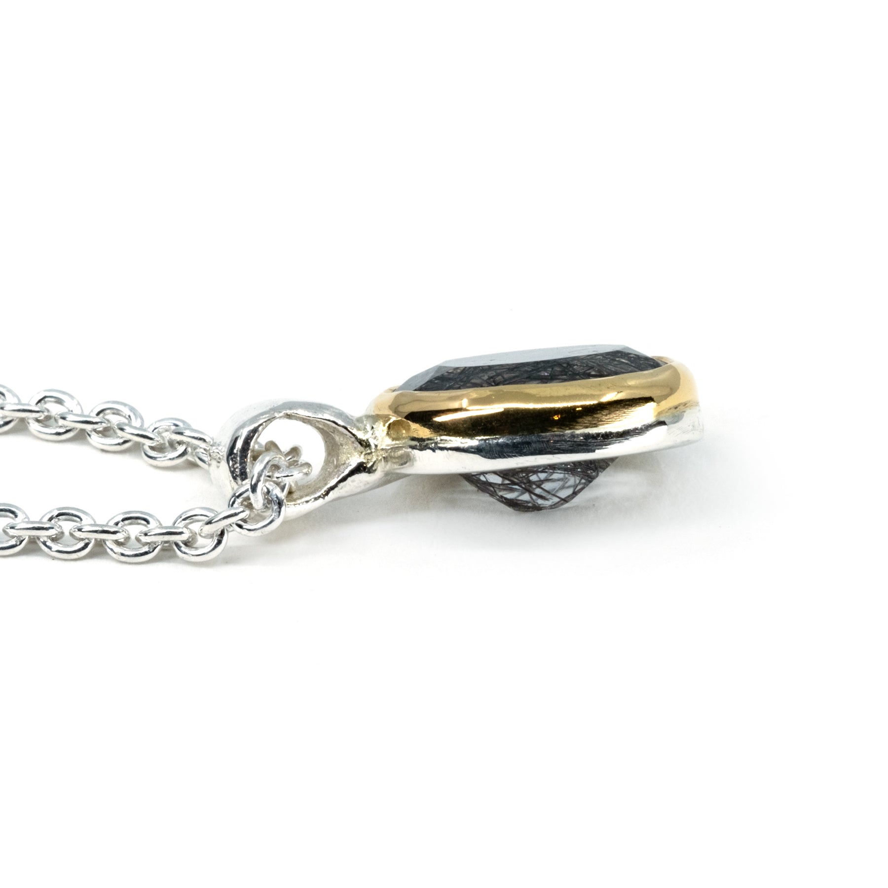 GOLD BEZEL TOURMALATED QUARTZ PENDANT