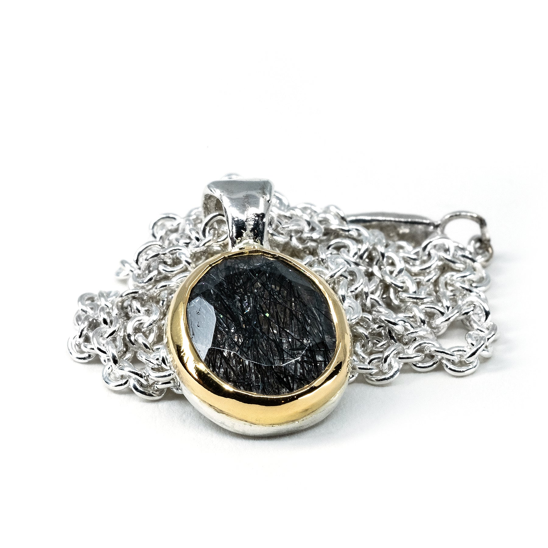 GOLD BEZEL TOURMALATED QUARTZ PENDANT