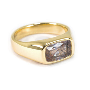 GOLD SIGNET WITH Bi-COLOURED PURPLE & ORANGE SAPPHIRE