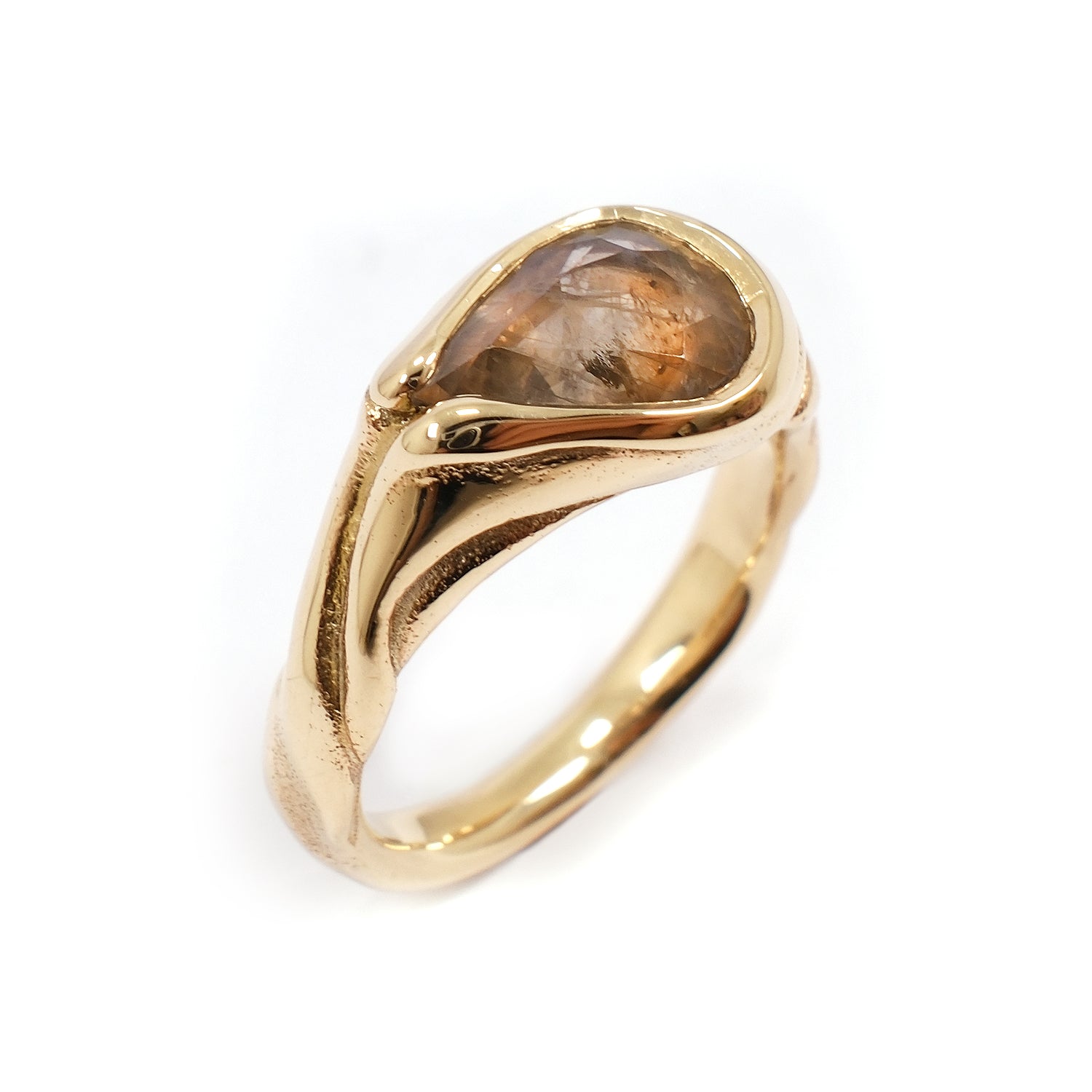 PEACH/PURPLE INCLUDED PEAR SAPPHIRE SILK RING #034