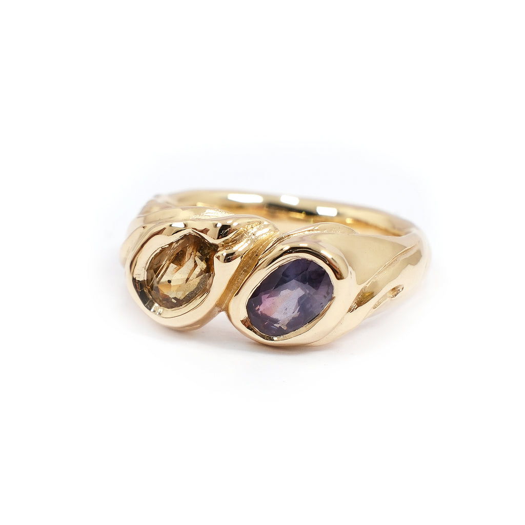 YELLOW & PURPLE INCLUDED SAPPHIRE TWIN SILK RING #032