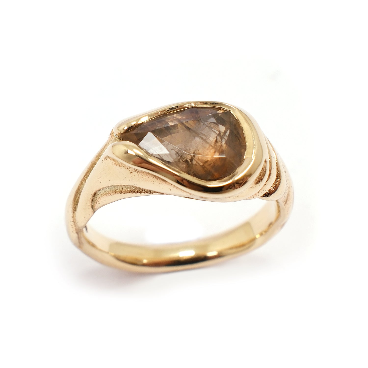 PEACH/PURPLE INCLUDED PEAR SAPPHIRE SILK RING #034